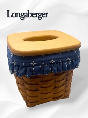 Rare Vintage 1997
Longaberger Woven Tissue Basket w/ Lid and Heritage Blue Liner